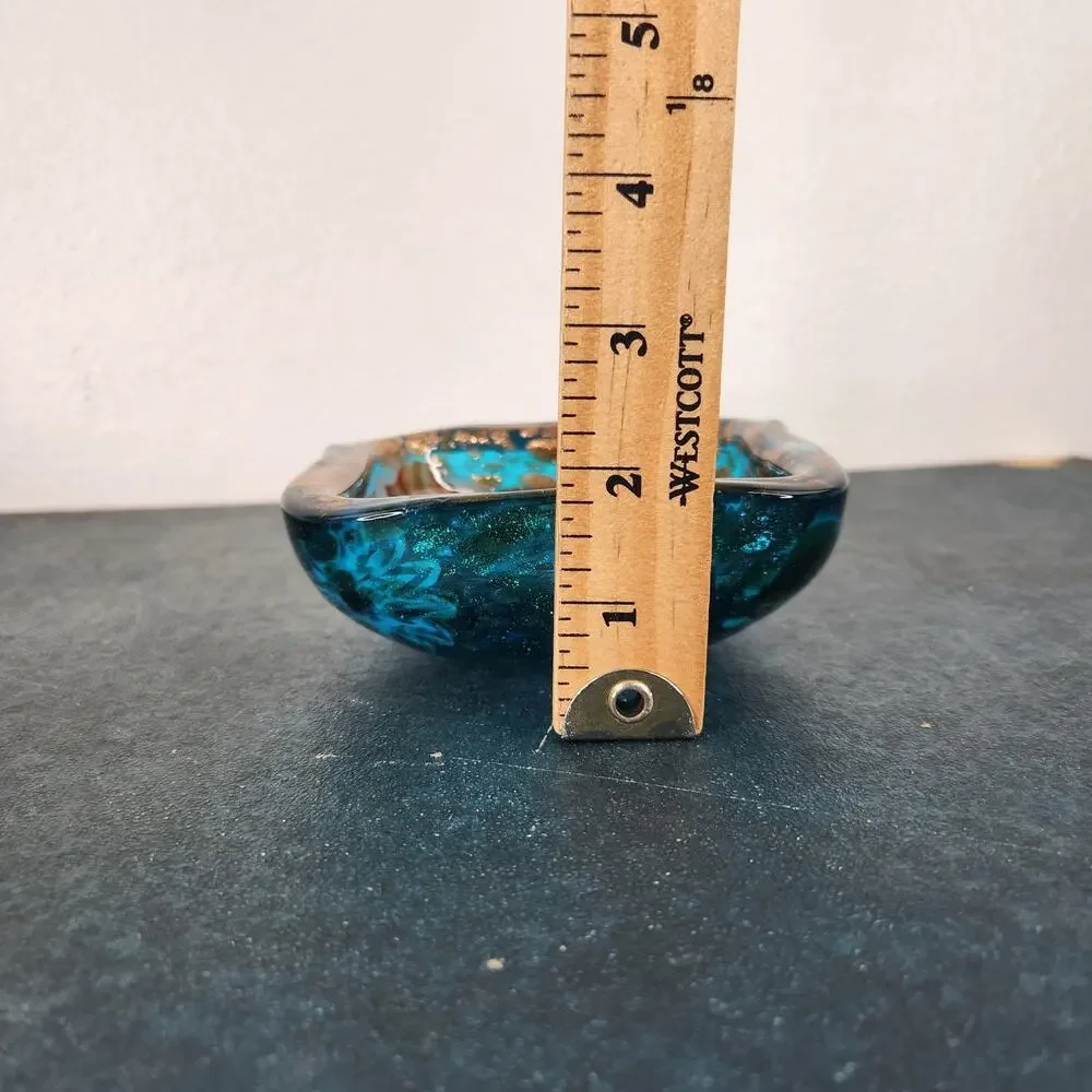 VTG Murano Tutti Frutti Blue Bowl Ashtray Trinket Dish Holder Home Decor